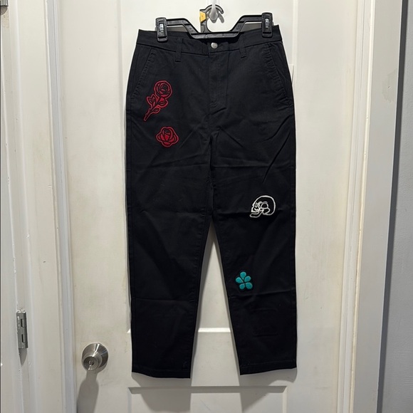 NWT RVCA Black Embroidered Pants size 25. RARE. Anthro Colab - Picture 1 of 9